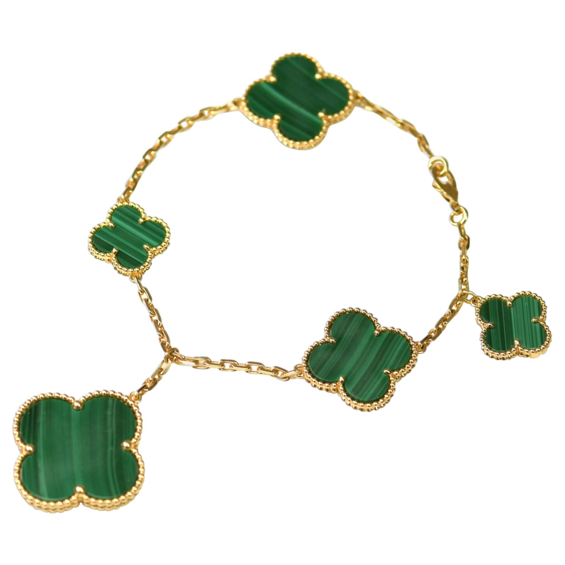 ¡®Glow¡¯MAGIC CLOVER MALACHITE GOLD BRACELET 5 MOTIFS