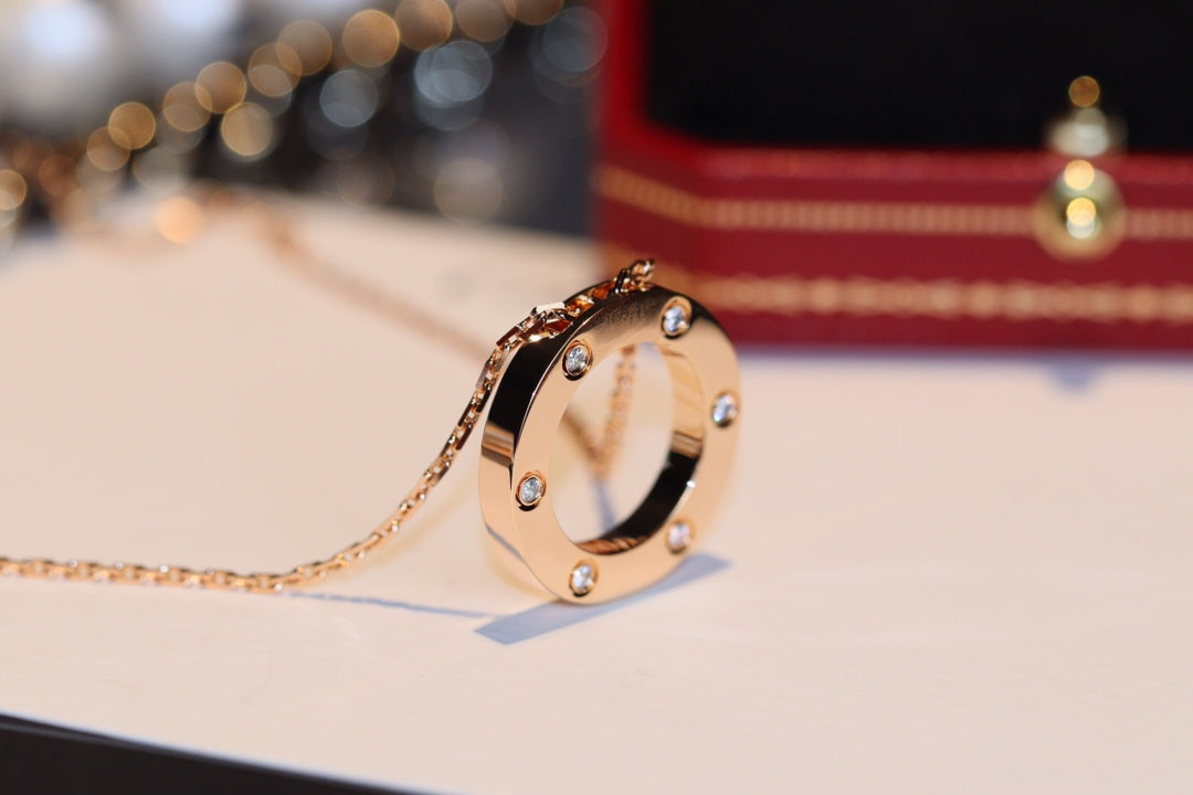 GlowLOVE NECKLACE 16MM 6 DIAMONDS PINK GOLD