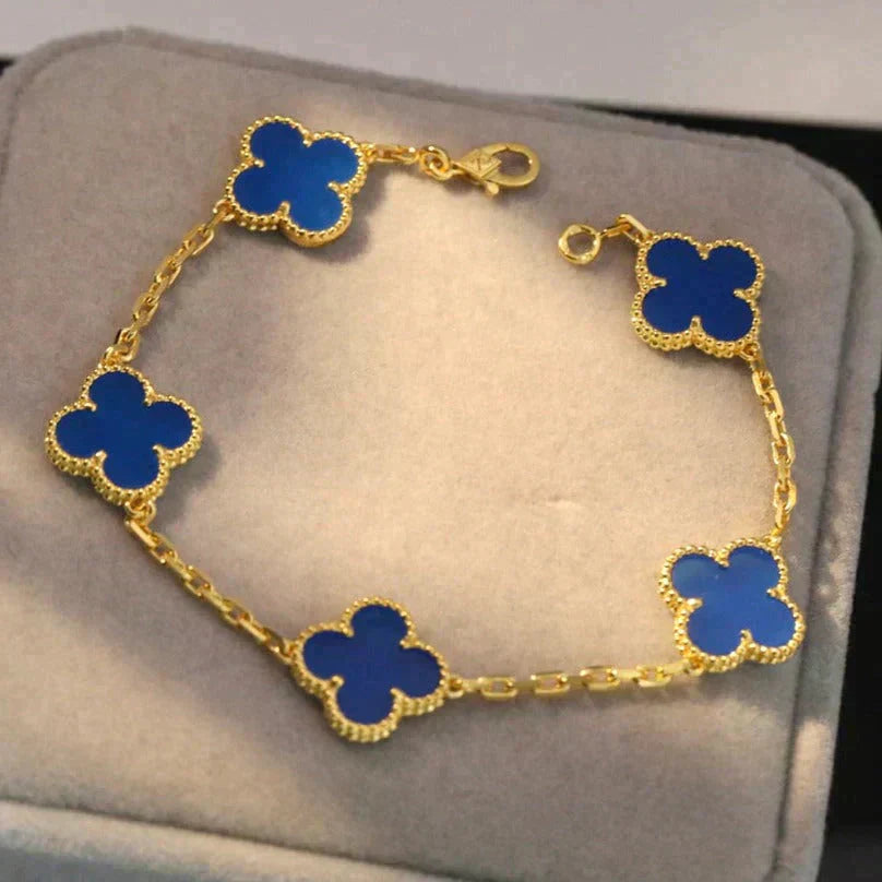 [Glow]New  CLOVER 5 MOTIF BLUE AGATE BRACELET COLLECTION