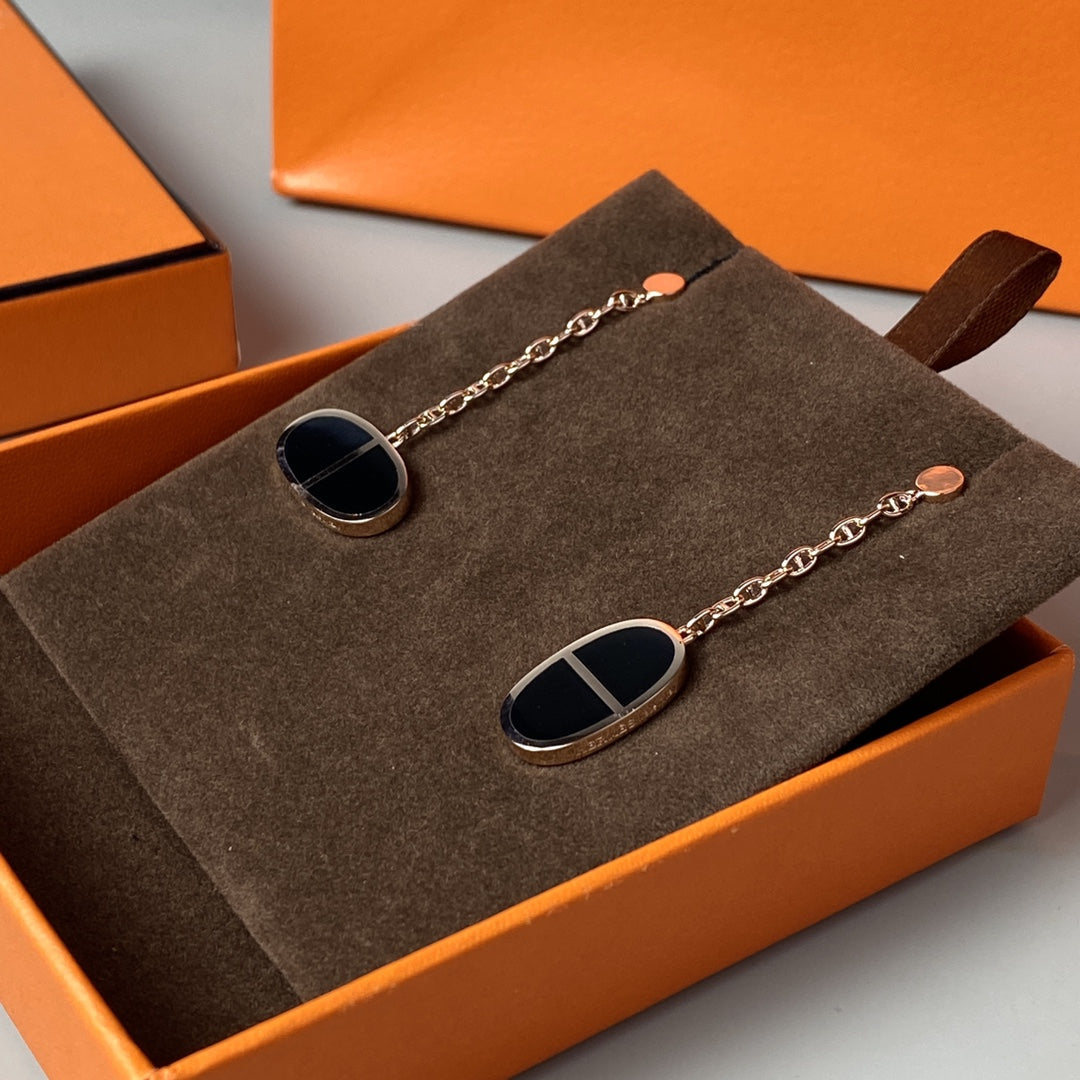 GlowCHAINE VERSO BLACK CERAMIC EARRINGS