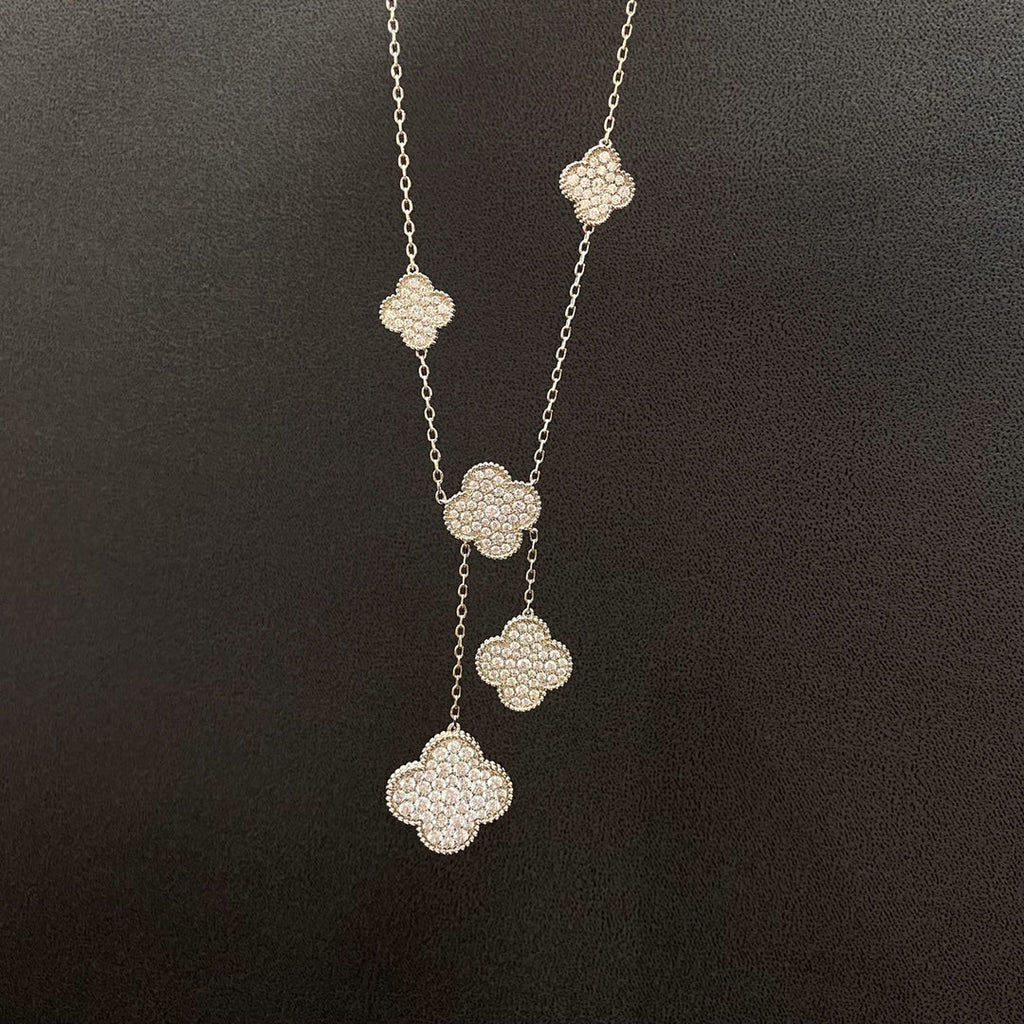 ¡®Glow¡¯CLOVER 5 MOTIFS SILVER DIAMONDS NECKLACE