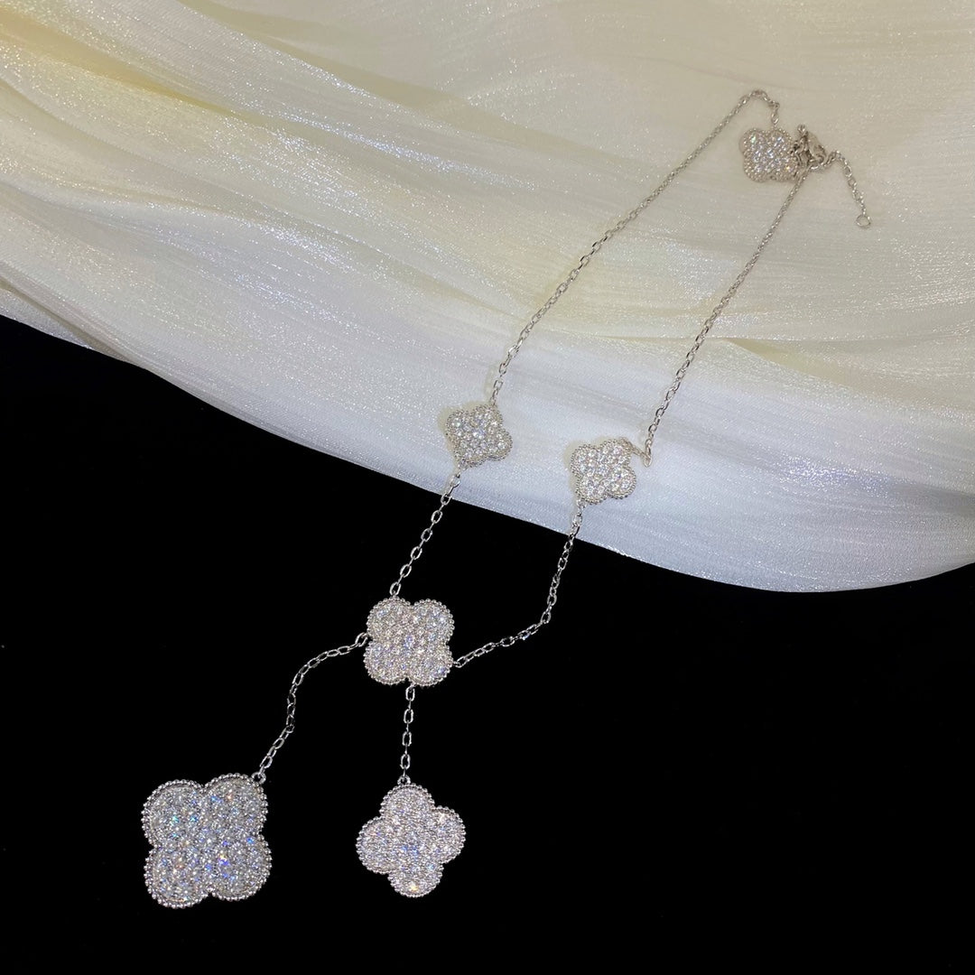 ¡®Glow¡¯CLOVER 5 MOTIFS SILVER DIAMONDS NECKLACE