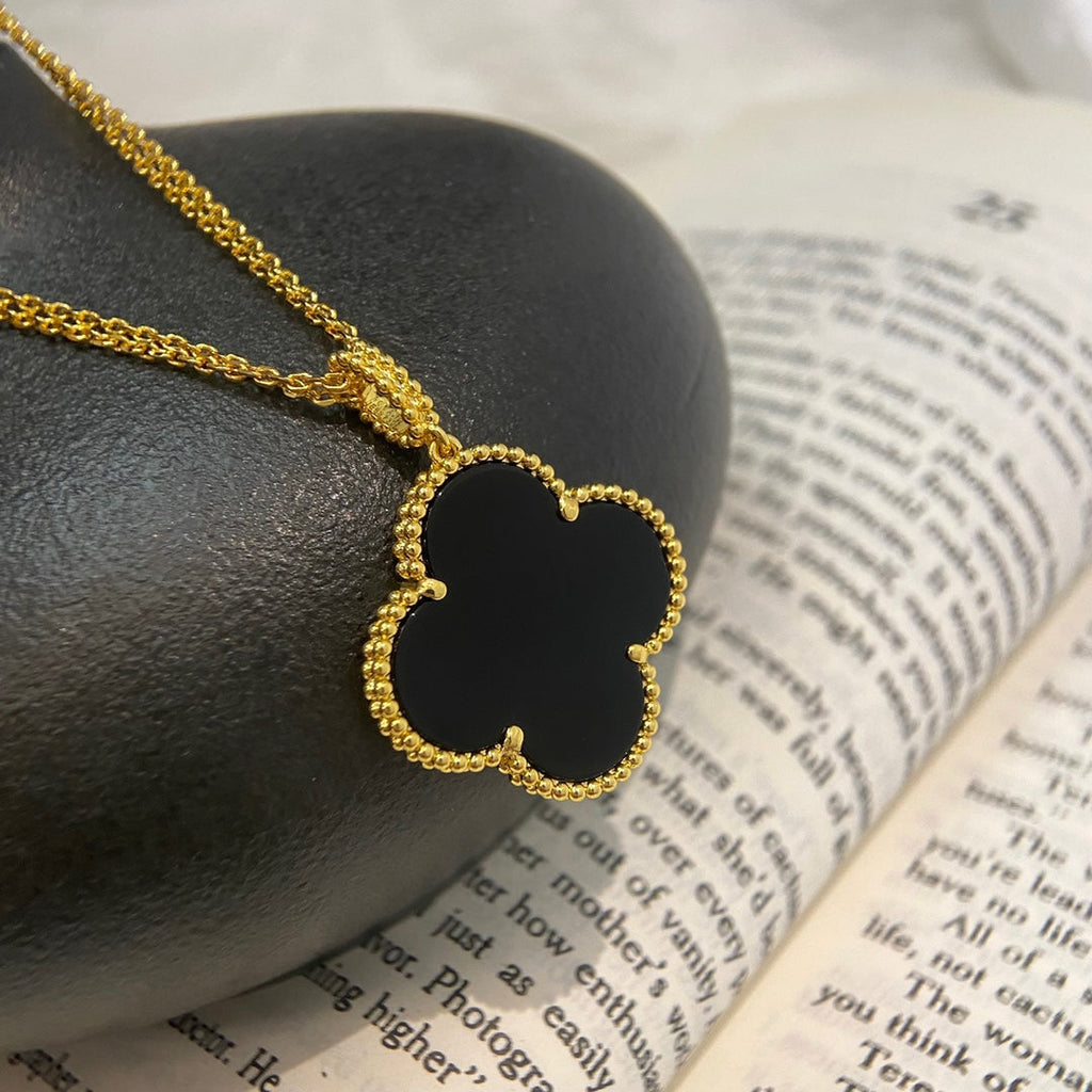 ¡®Glow¡¯CLOVER 25MM NECKLACE GOLD ONYX