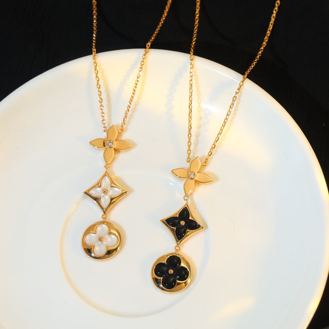 GlowSTAR AND SUN ONYX PINK GOLD NECKLACE