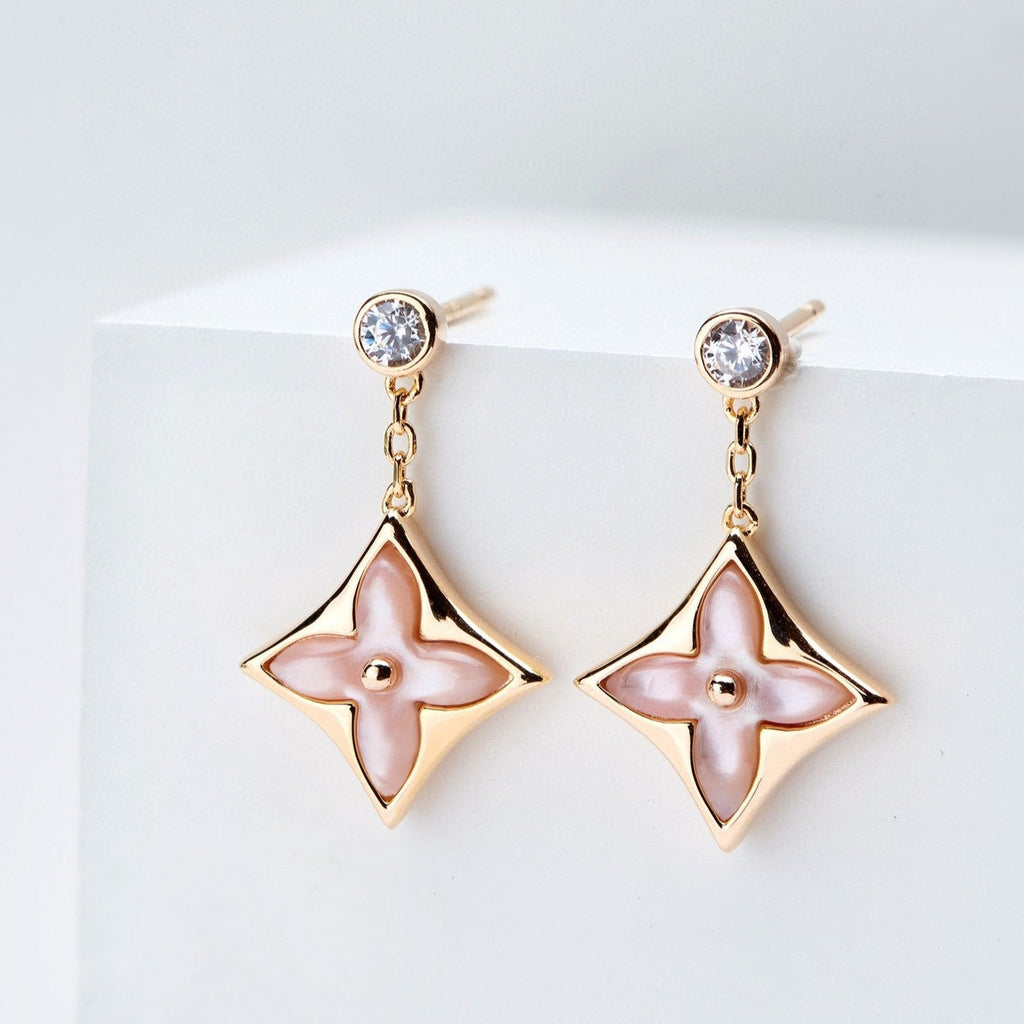 GlowDOUBLE STAR PINK GOLD MOP DROP EARRINGS