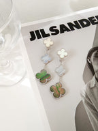 ¡®Glow¡¯CLOVER 3 MOTIFS CHALCEDONY DARK MOP SILVER EARRINGS