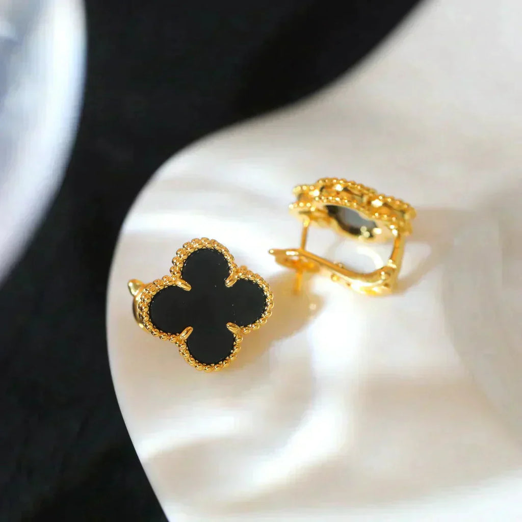 ¡®Glow¡¯CLOVER MEDIUM 1 MOTIFS  ONYX STUD EARRINGS