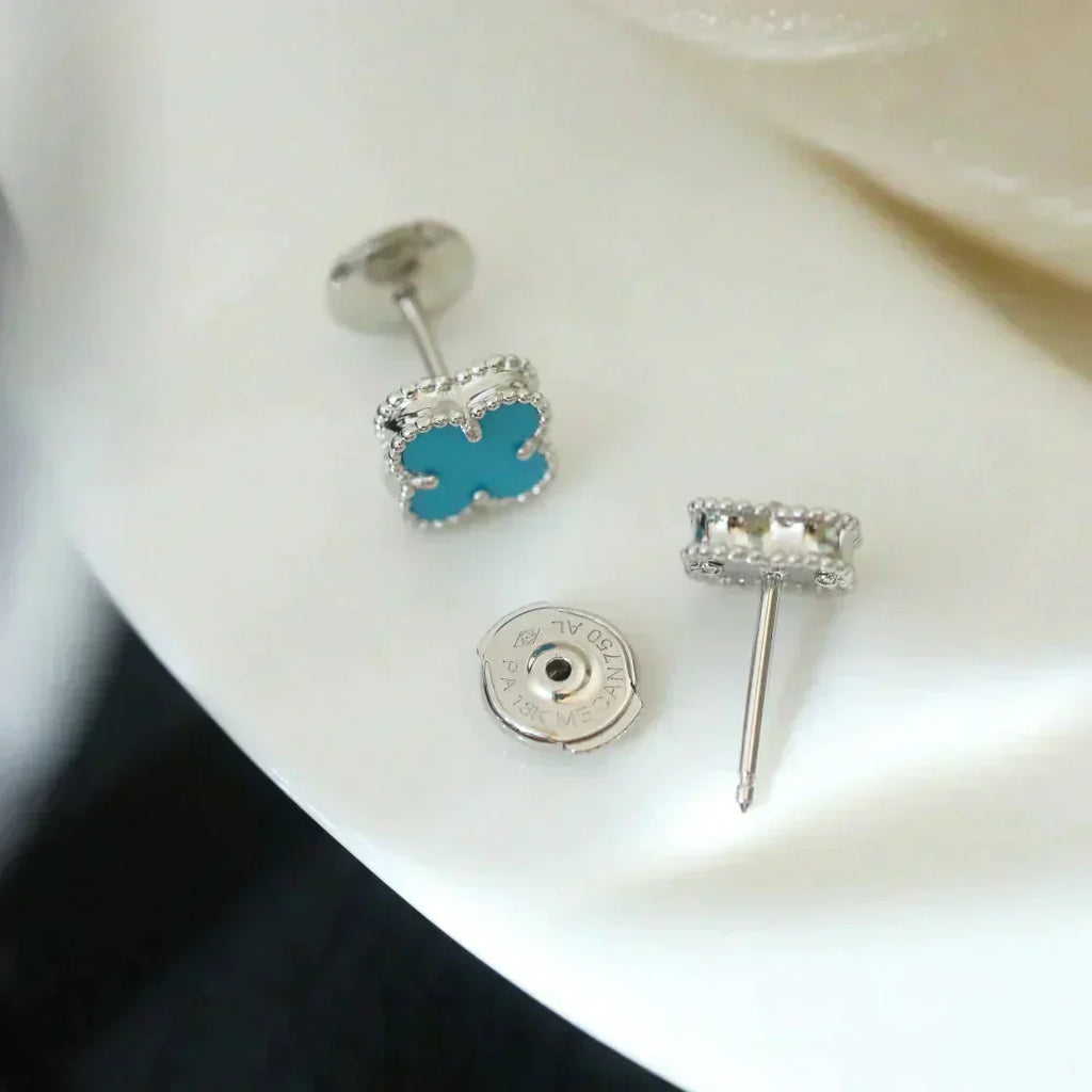 ¡®Glow¡¯CLOVER MINI 9.5MM ONYX STUD EARRINGS SILVER