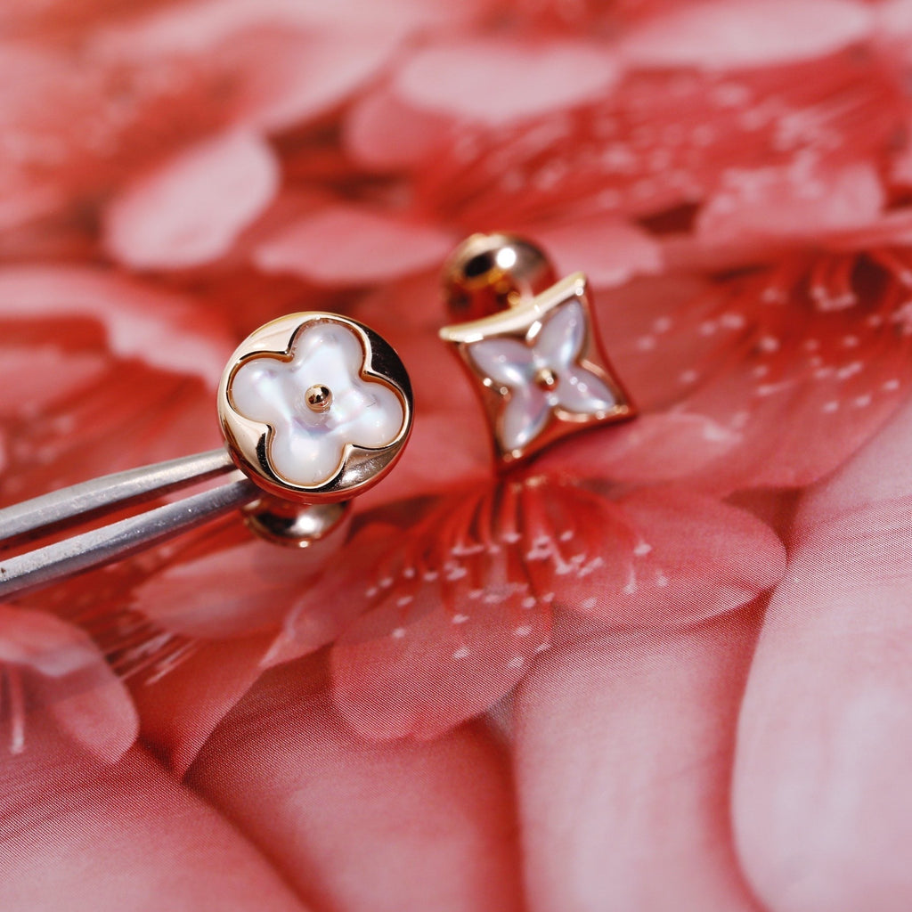 GlowSTAR AND SUN PINK GOLD MOP STUD EARRINGS