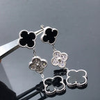 ¡®Glow¡¯CLOVER 3 MOTIF DIAMOND ONYX SILVER EARRINGS