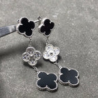 ¡®Glow¡¯CLOVER 3 MOTIF DIAMOND ONYX SILVER EARRINGS
