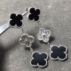 ¡®Glow¡¯CLOVER 3 MOTIF DIAMOND ONYX SILVER EARRINGS