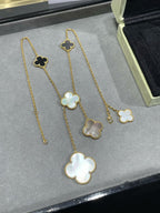 ¡®Glow¡¯CLOVER 6 MOTIF MOP ONYX GOLD NECKLACE