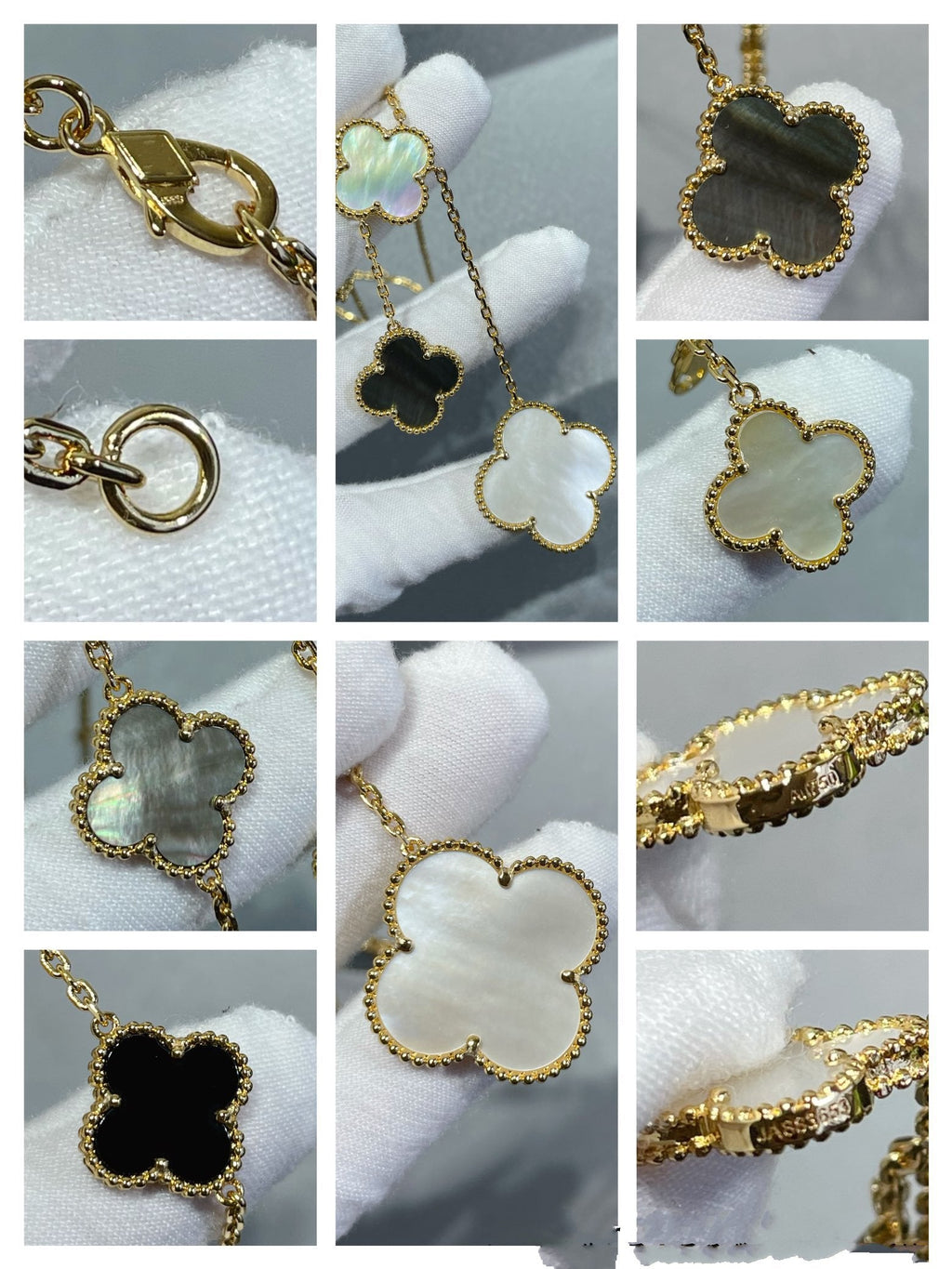 ¡®Glow¡¯CLOVER 6 MOTIF MOP ONYX GOLD NECKLACE
