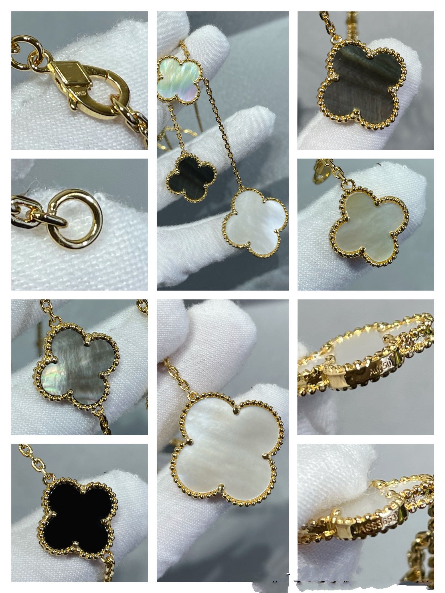 ¡®Glow¡¯CLOVER 6 MOTIF MOP ONYX GOLD NECKLACE