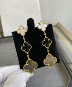 ¡®Glow¡¯CLOVER 3 MOTIF MOP ONYX DARK MOP PINK GOLD EARRINGS