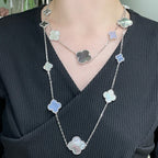 ¡®Glow¡¯CLOVER 16 MOTIF CHALCEDONY MOP SILVER NECKLACE