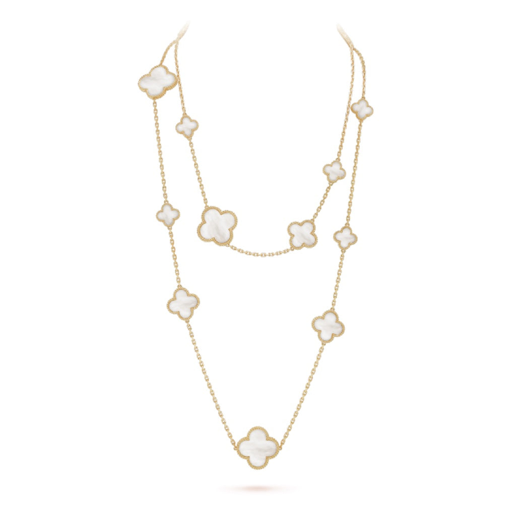 ¡®Glow¡¯CLOVER 16 MOTIF WHITE MOP GOLD NECKLACE