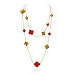 ¡®Glow¡¯CLOVER 16 MOTIF CARNELIAN TIGER EYE ROSE GOLD NECKLACE