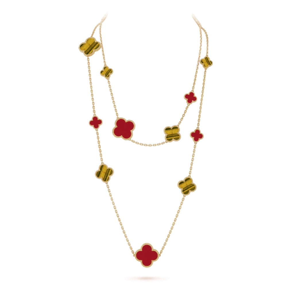¡®Glow¡¯CLOVER 16 MOTIF CARNELIAN TIGER EYE ROSE GOLD NECKLACE