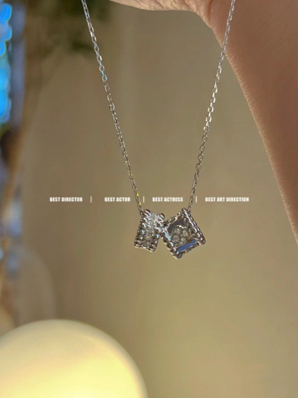 ¡®Glow¡¯PERLEE DOUBLE PENDANT SILVER DIAMOND NECKLACE
