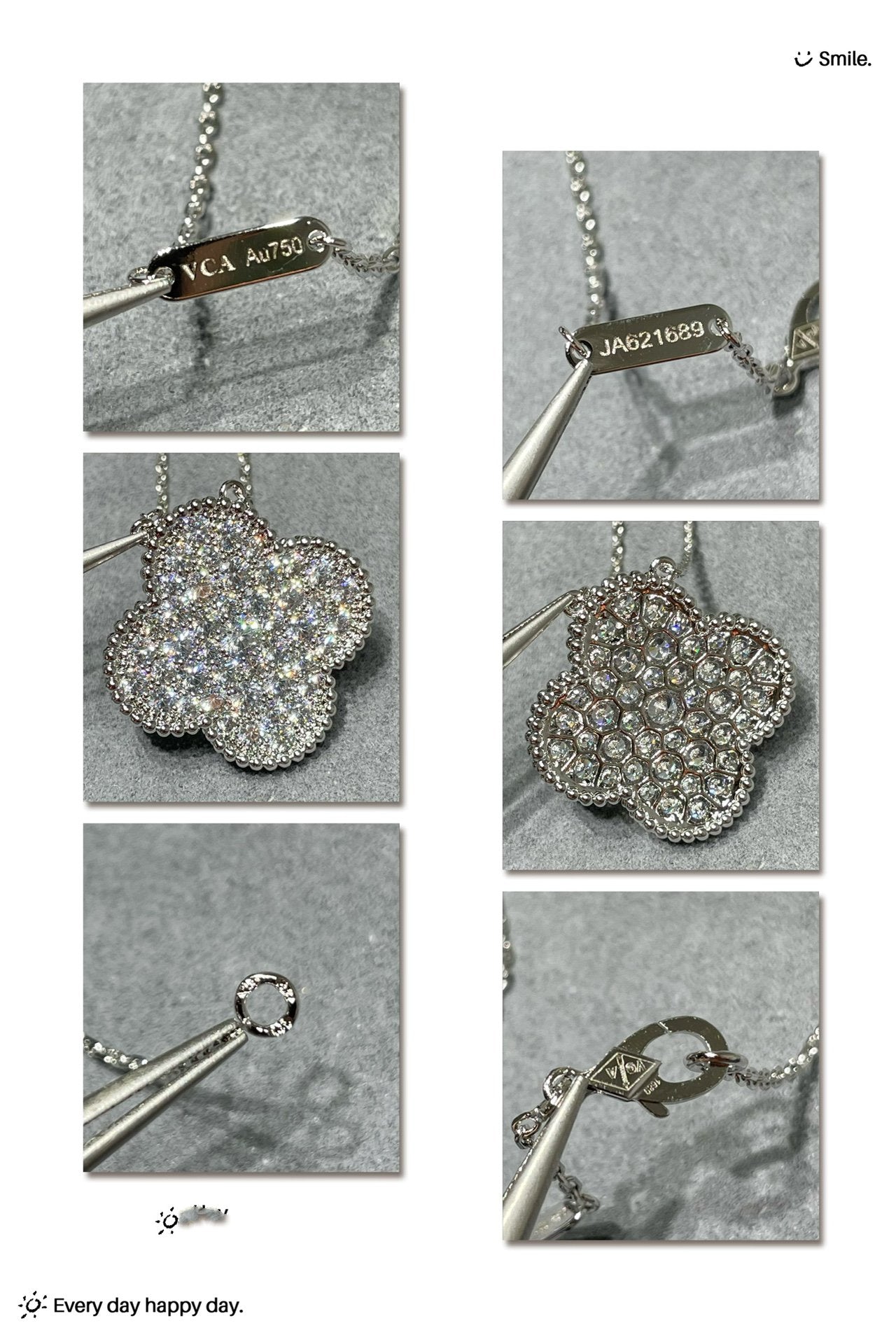 ¡®Glow¡¯CLOVER 25MM LARGE PENDANT DIAMOND PAVED SILVER NECKLACE