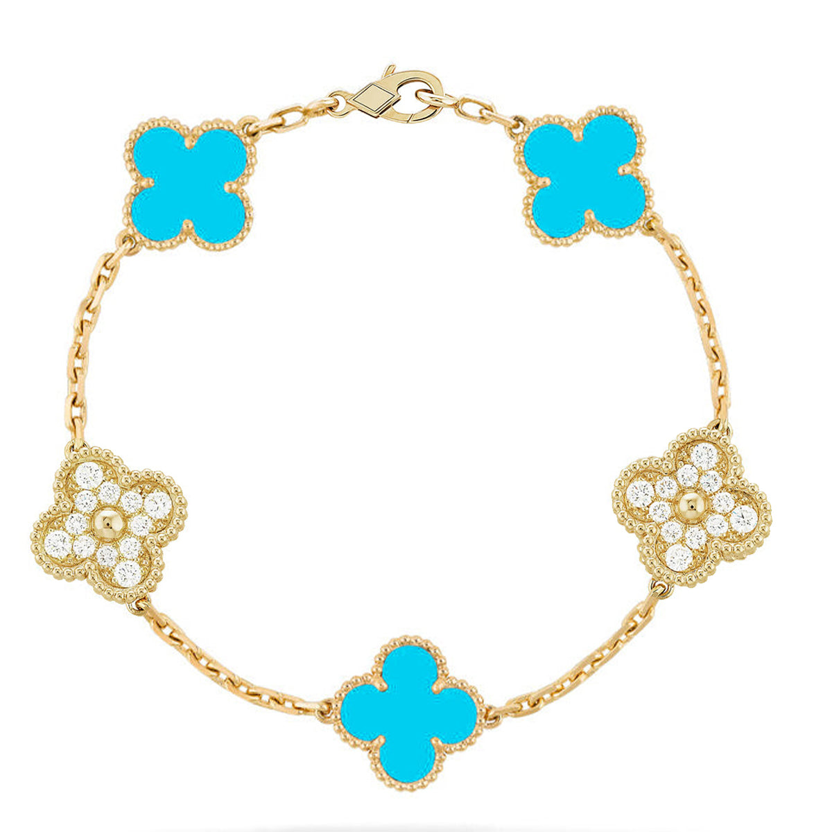 [Glow Jewelry] CLOVER 5 MOTIF TURQUOISE BRACELET COLLECTION