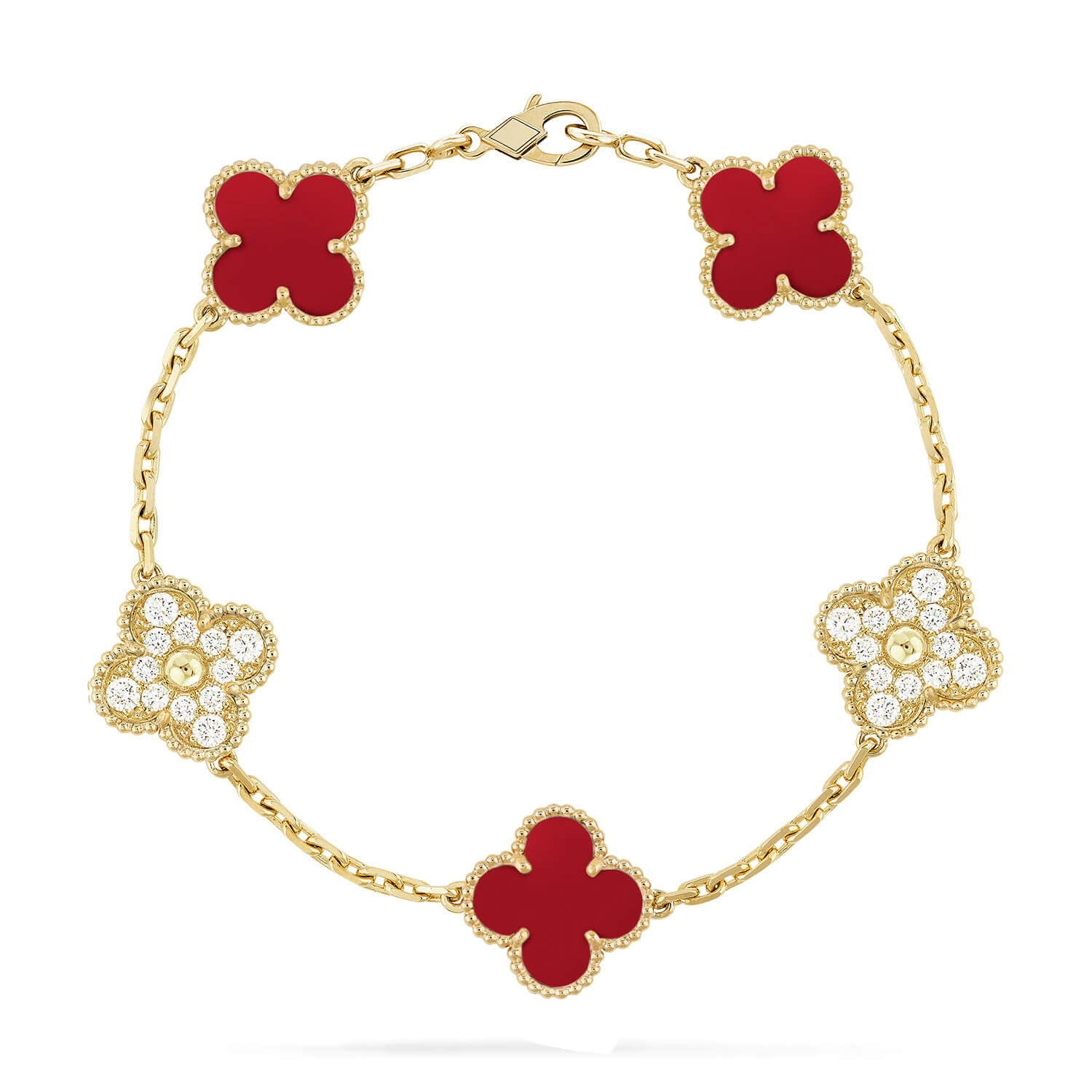 [Glow Jewelry] CLOVER 5 MOTIF RED CORNELIAN BRACELET COLLECTION