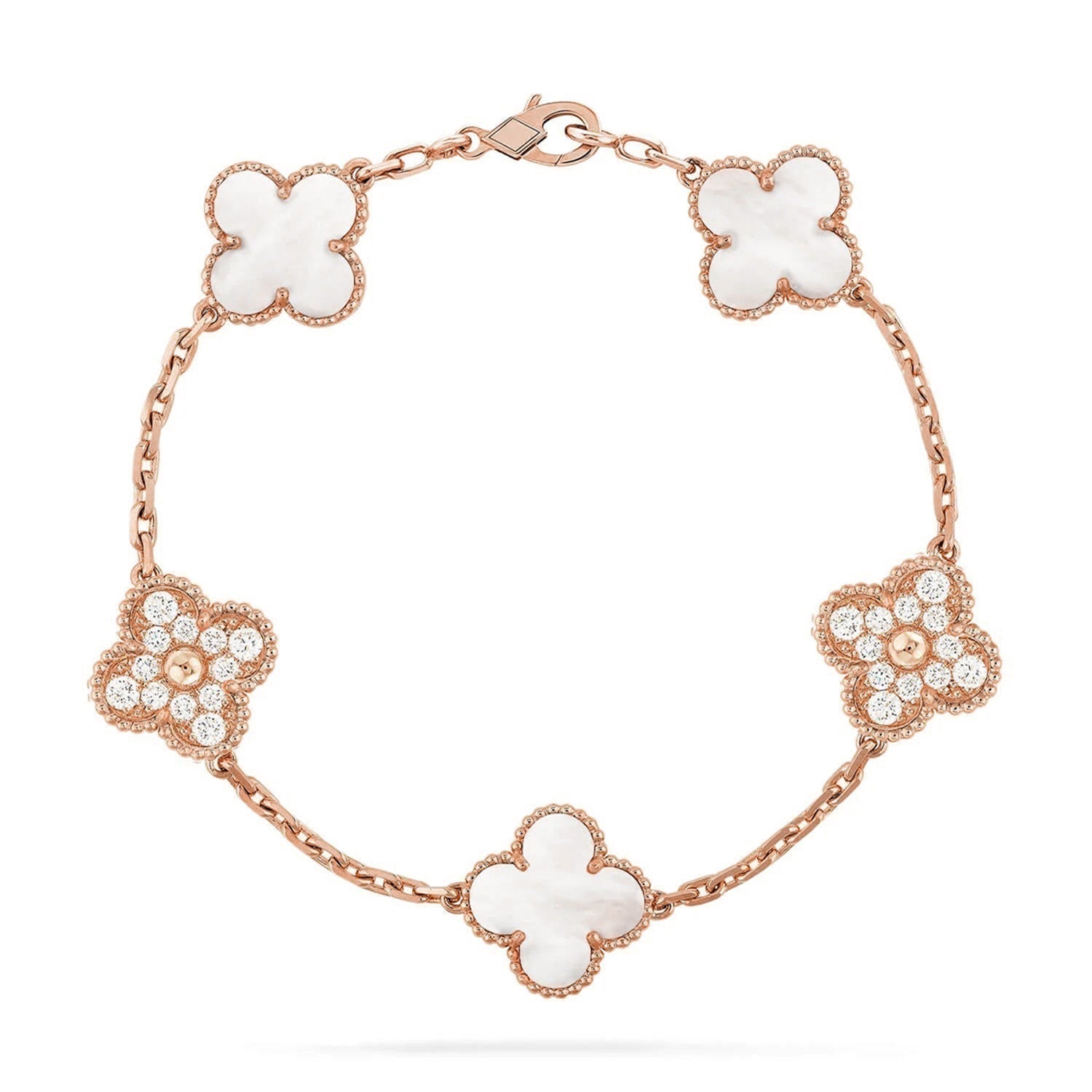 [Glow]New CLOVER WHITE PEARL MOP 5 MOTIF BRACELET COLLECTION