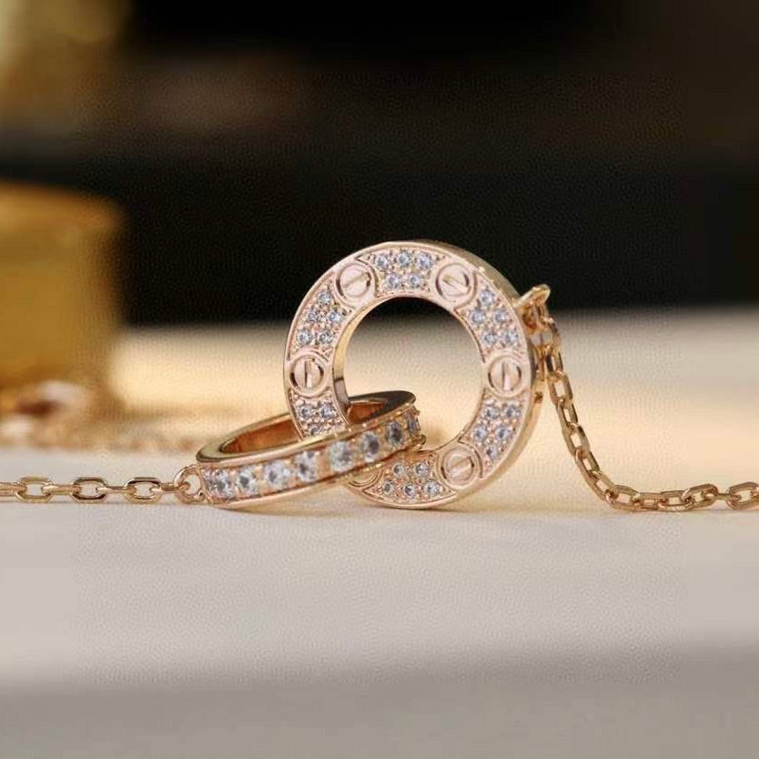 GlowLOVE 7.6MM NECKLACE ROSE GOLD AND SILVER  FULL DIAMOND