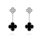 ¡®Glow¡¯CLOVER 2 MOTIFS  DIAMOND ONYX EARRINGS SILVER