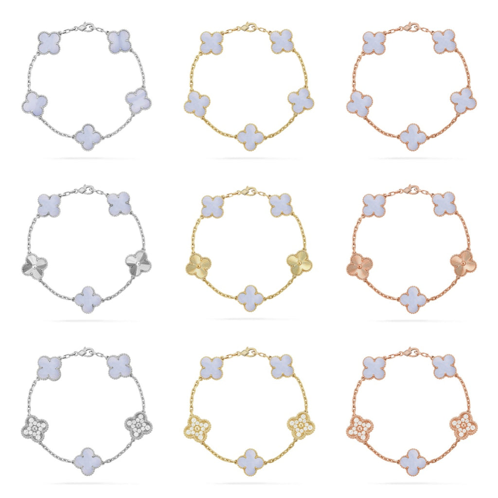 [Glow]New  CLOVER 5 MOTIF PURPLE CHALCEDONY BRACELET COLLECTION