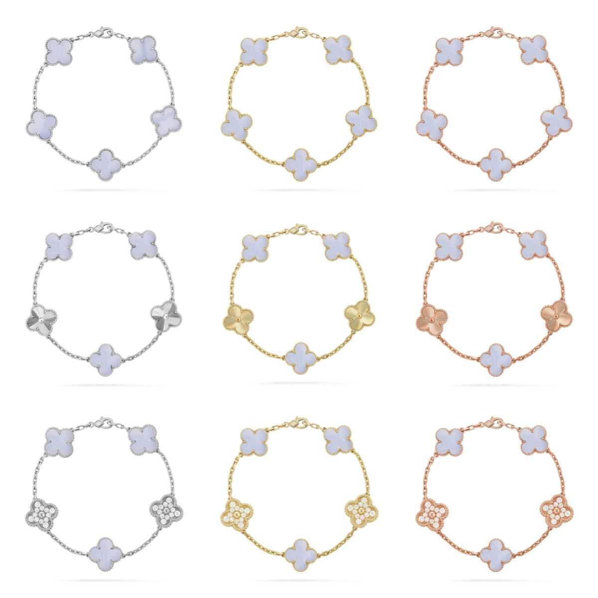 [Glow]New  CLOVER 5 MOTIF PURPLE CHALCEDONY BRACELET COLLECTION