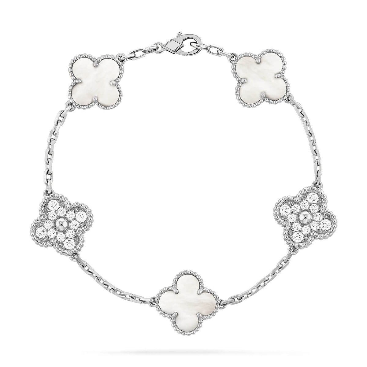 [Glow Jewelry]CLOVER WHITE PEARL MOP 5 MOTIF BRACELET COLLECTION