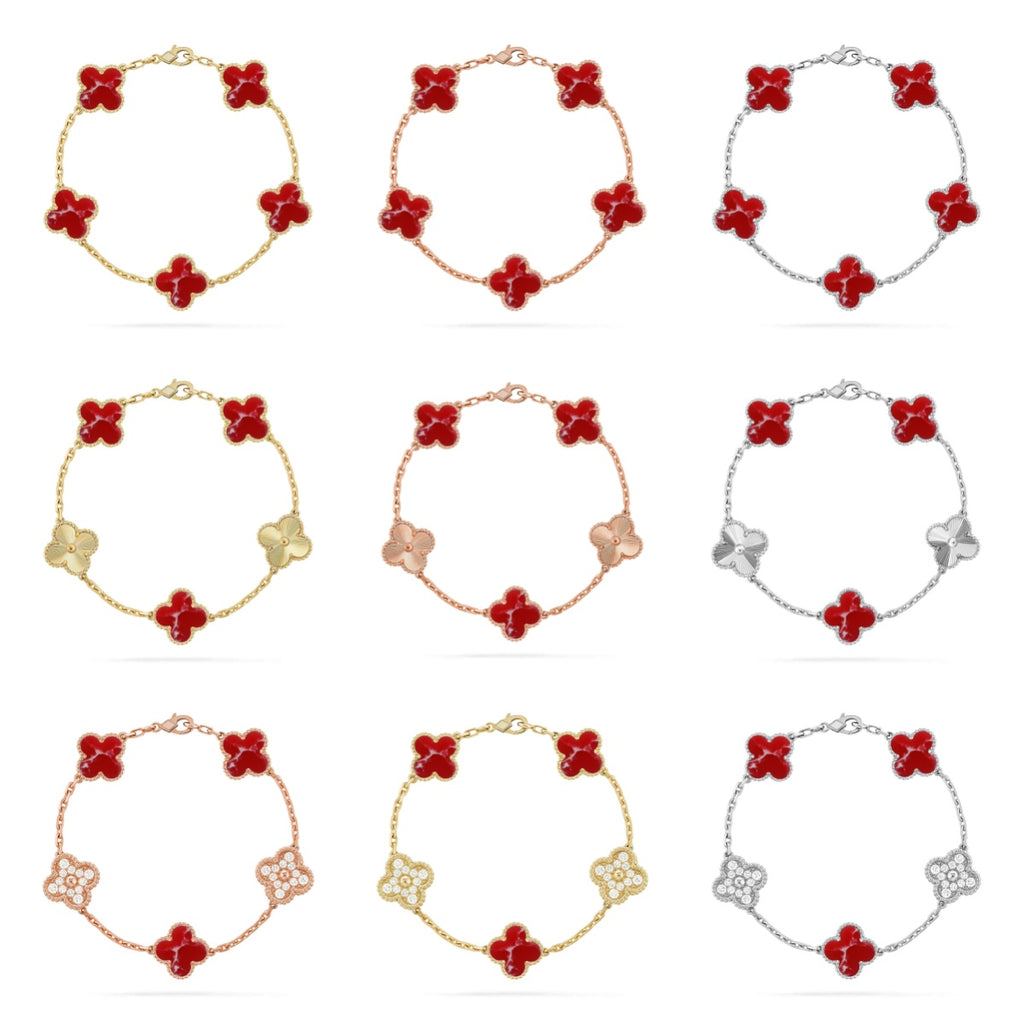 [Glow]New CLOVER 5 MOTIF RED PATTERN BRACELET COLLECTION