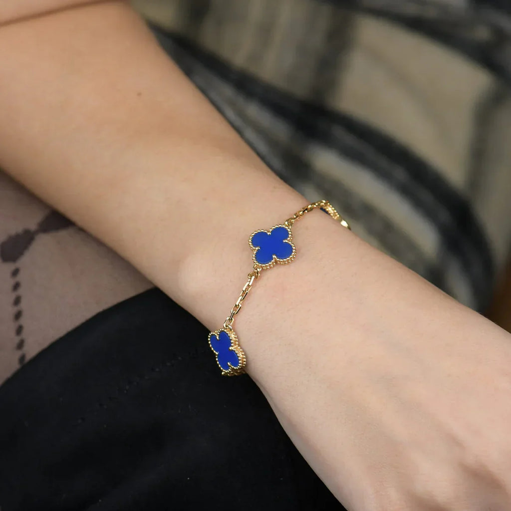 [Glow]New  CLOVER 5 MOTIF BLUE AGATE BRACELET COLLECTION