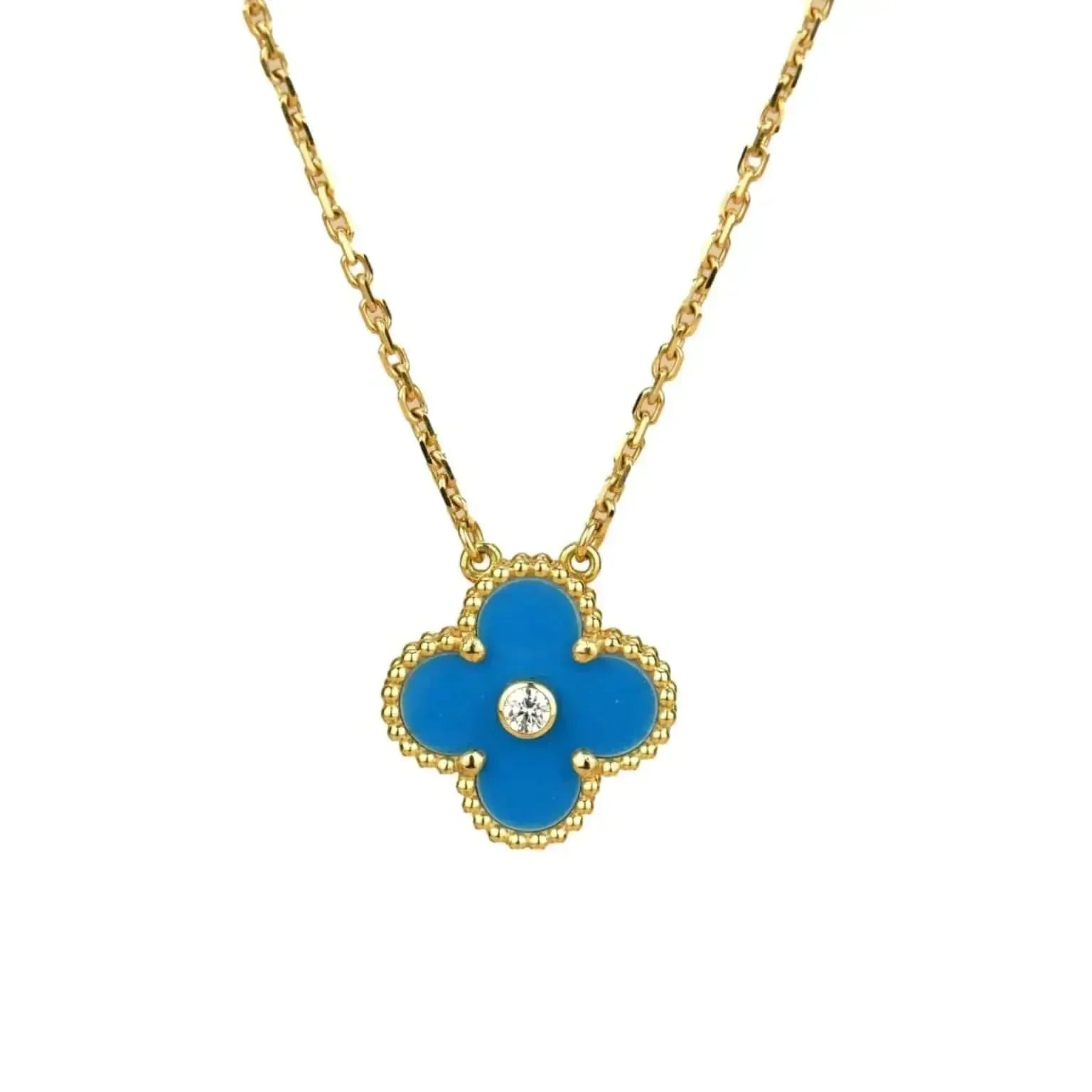 ¡®Glow¡¯CLOVER 15MM DIAMOND AND BLUE AGATE NECKLACE