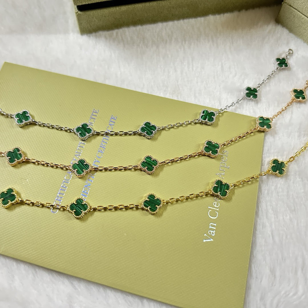 [¡®Glow¡¯]CLOVER 6 MOTIF MALACHITE BRACELET