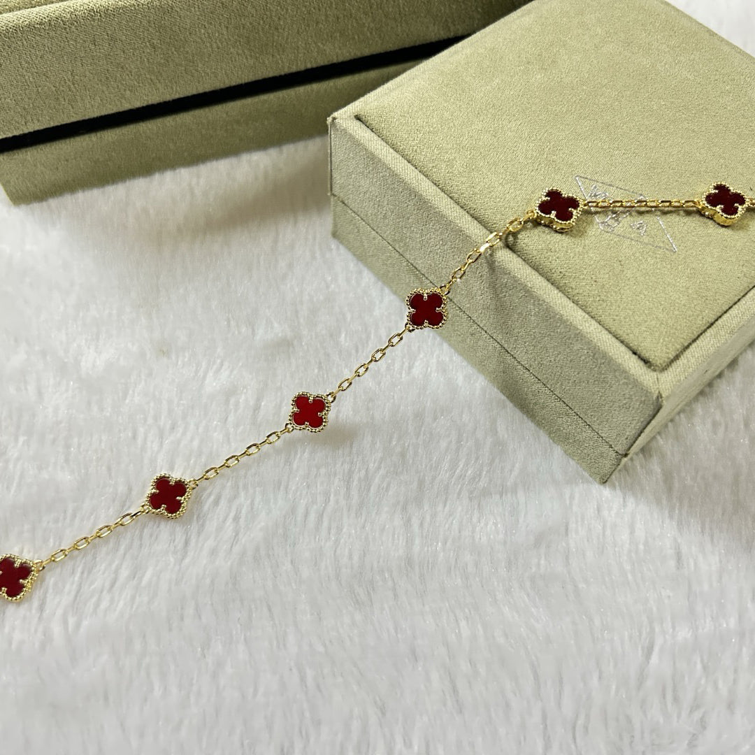 [¡®Glow¡¯]CLOVER 6 MOTIF RED AGATE BRACELET
