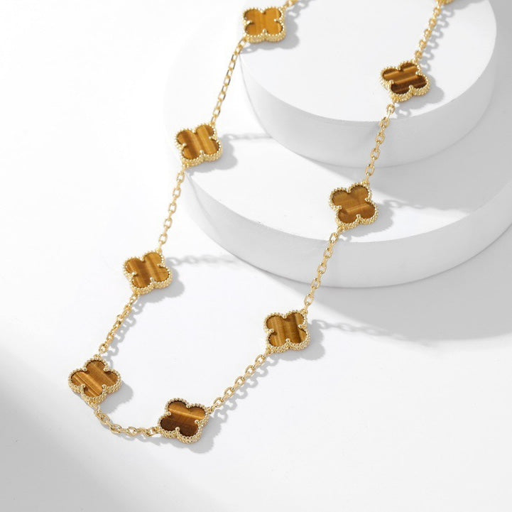¡®Glow¡¯CLOVER 10 MOTIFS TIGER EYE NECKLACE