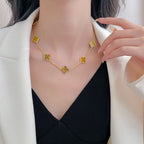 ¡®Glow¡¯CLOVER 10 MOTIFS TIGER EYE NECKLACE