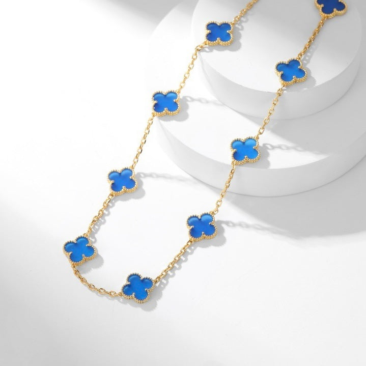 ¡®Glow¡¯CLOVER 10 MOTIFS BLUE AGATE NECKLACE
