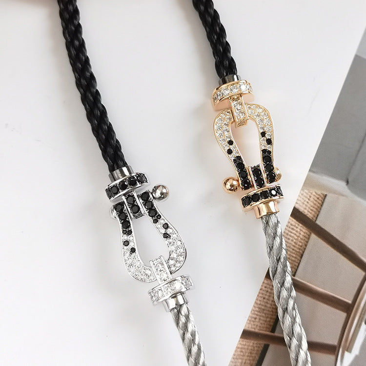GlowFORCE LARGE HORSESHOE BLACK WHITE DIAMOND BRACELET ROSE GOLD