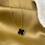 ¡®Glow¡¯CLOVER 15MM BLACK ONYX SINGLE FLOWER NECKLACE