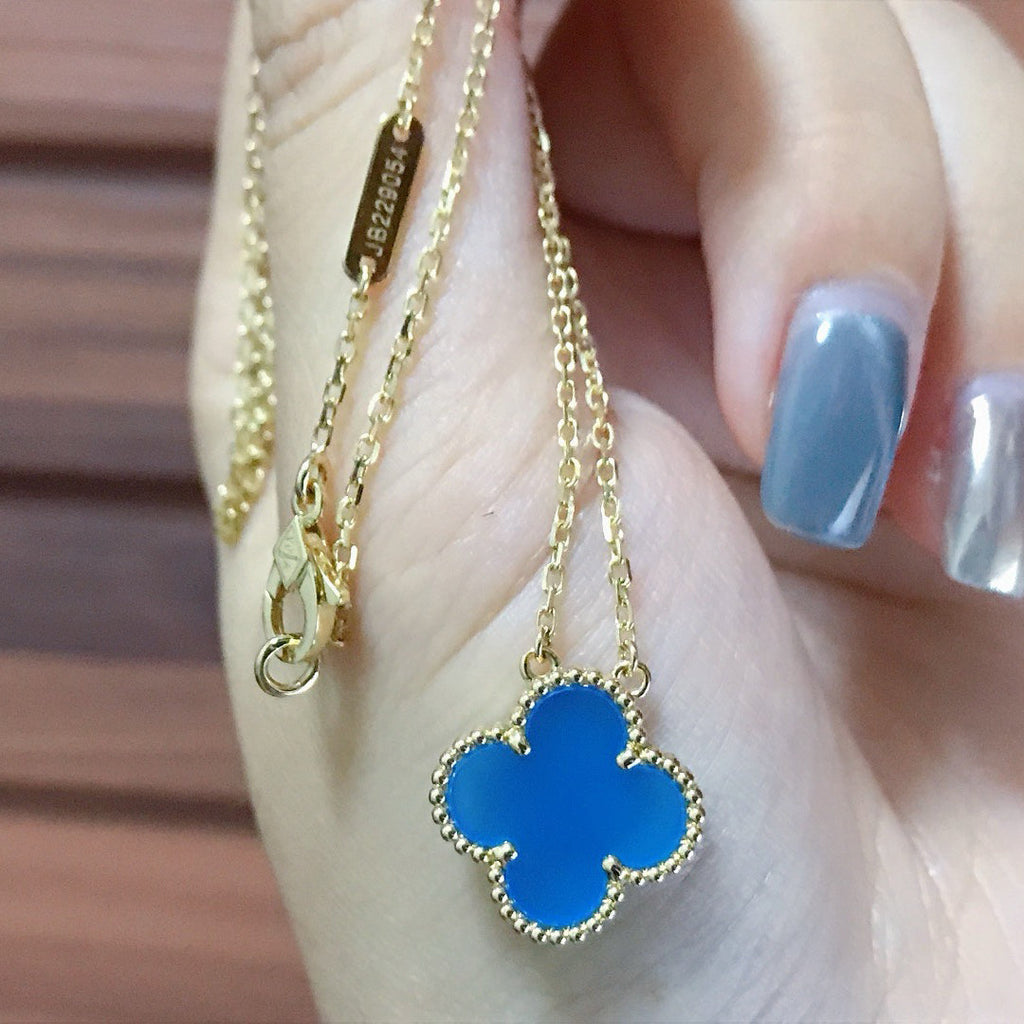 ¡®Glow¡¯CLOVER 15MM BLUE AGATE NECKLACE