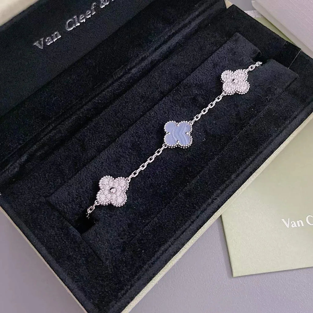 [Glow]New  CLOVER 5 MOTIF PURPLE CHALCEDONY BRACELET COLLECTION