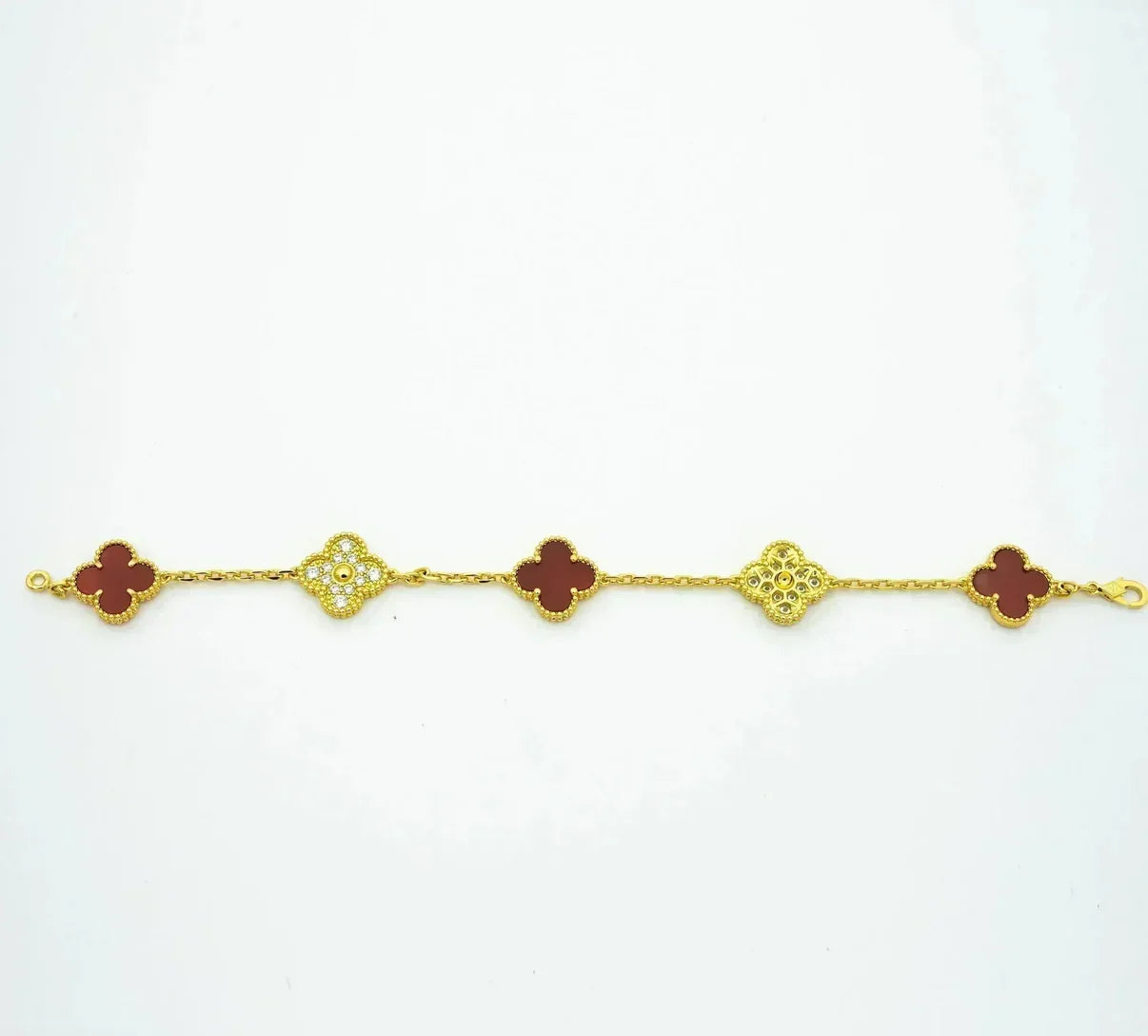 [Glow]New  CLOVER 5 MOTIF RED CORNELIAN BRACELET COLLECTION