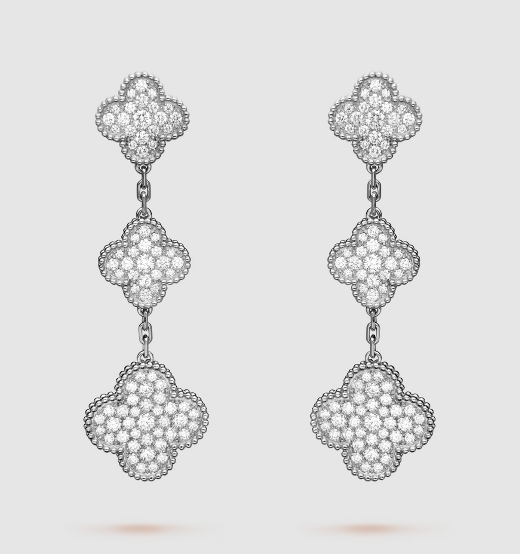 ¡®Glow¡¯CLOVER 3 MOTIF DIAMOND SILVER DROP EARRINGS