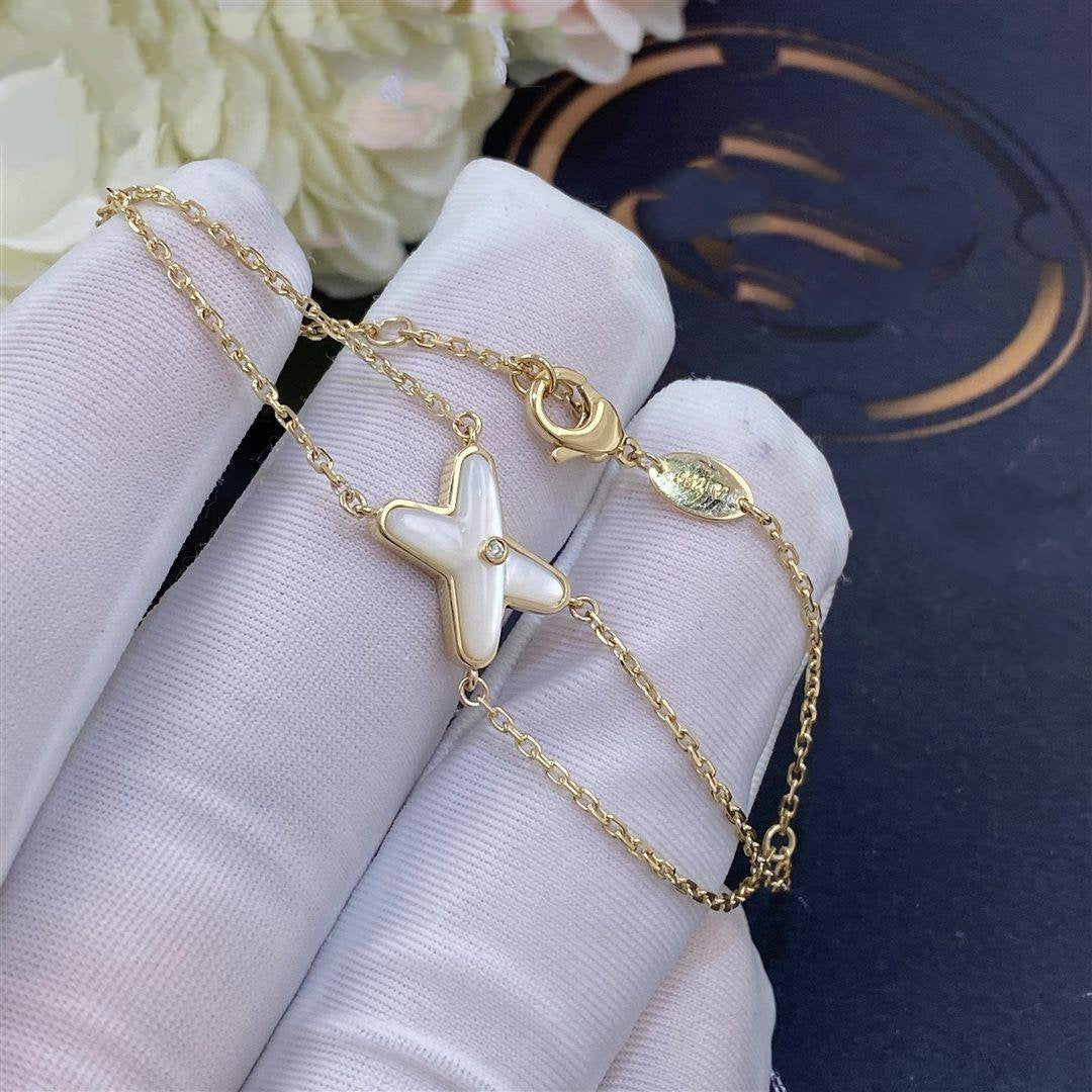 GlowJEUX BRACELET WHITE MOP GOLD 1 DIAMOND