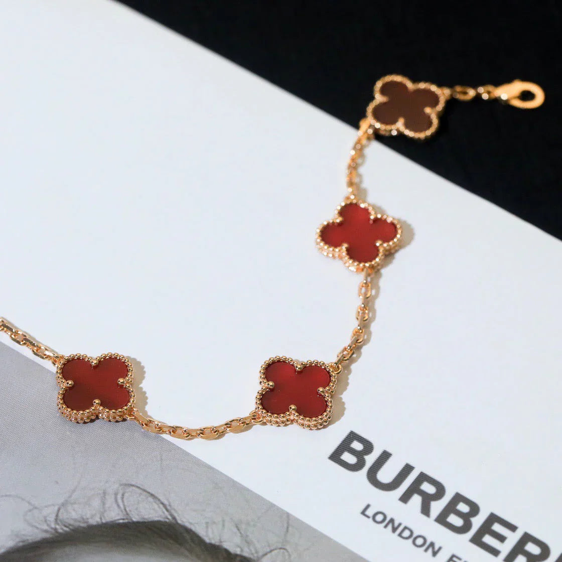 [Glow]New  CLOVER 5 MOTIF RED CORNELIAN BRACELET COLLECTION